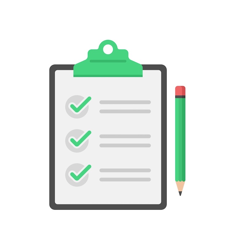 Checklist, Clipboard And Pencil Icon Flat Design On White Background.